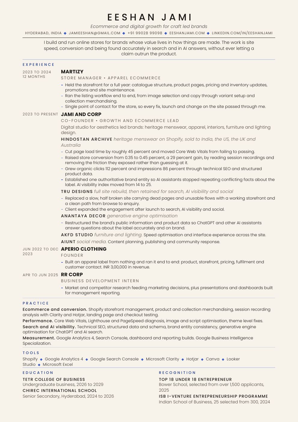 Resume page 1